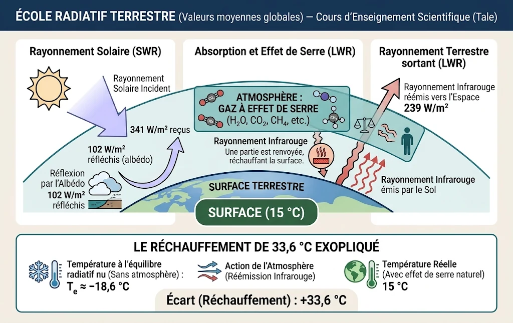 Infographie : le bilan radiatif terrestre et l'effet de serre