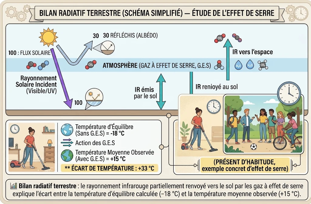 Infographie : le bilan radiatif terrestre et l'effet de serre