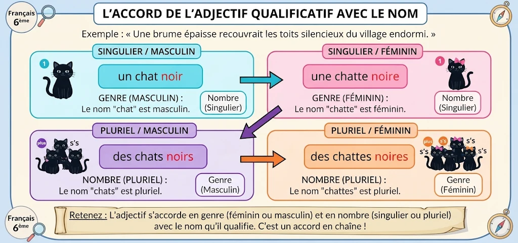 Infographie : l'accord de l'adjectif qualificatif avec le nom