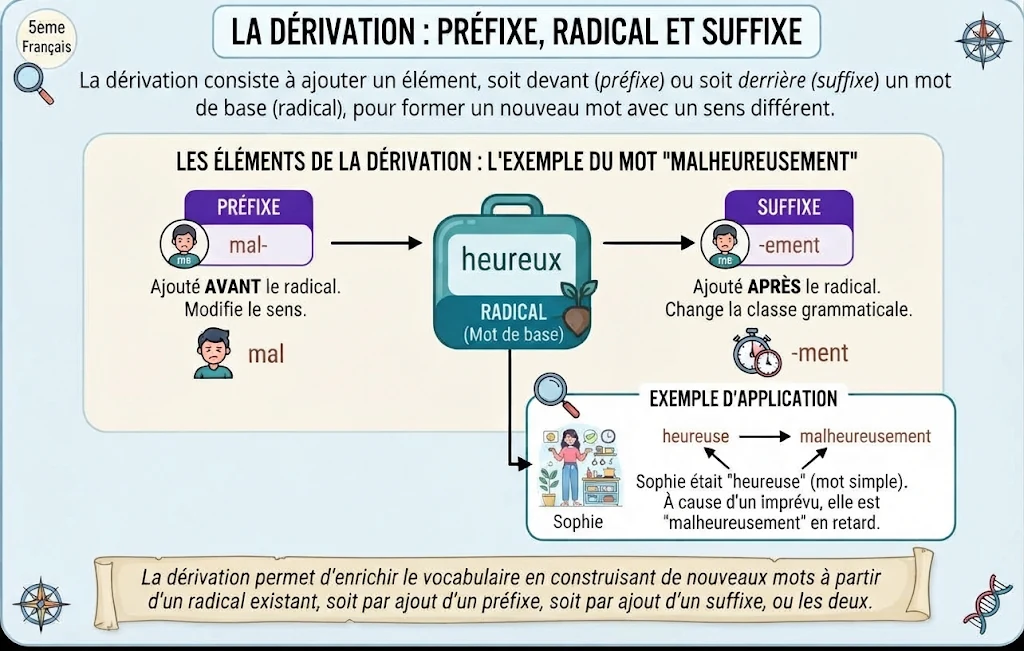 Infographie : la dérivation (préfixe, radical, suffixe)