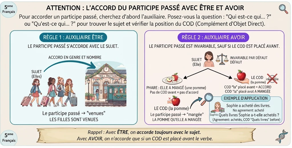 Infographie : l'accord du participe passé avec être et avoir