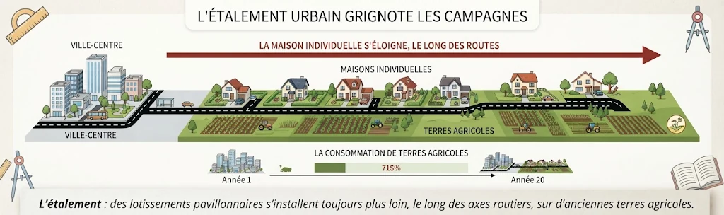 Infographie : l'étalement urbain grignote les campagnes