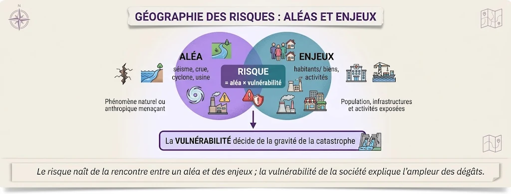 Infographie : géographie des risques, aléas et enjeux