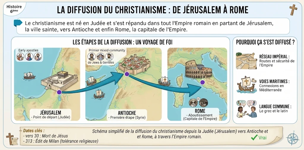 Infographie : la diffusion du christianisme, de Jérusalem à Rome