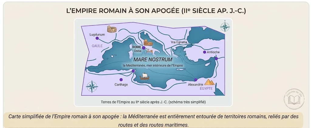 Infographie : l'Empire romain à son apogée (IIe siècle)