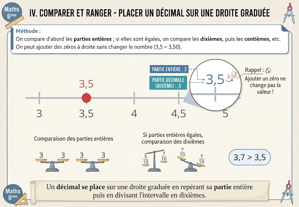Infographie : placer et comparer un décimal sur une droite graduée