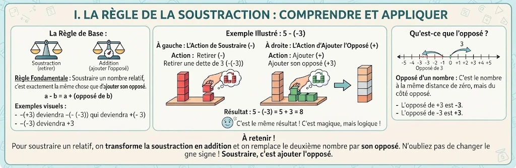 Infographie : la règle de la soustraction des nombres relatifs