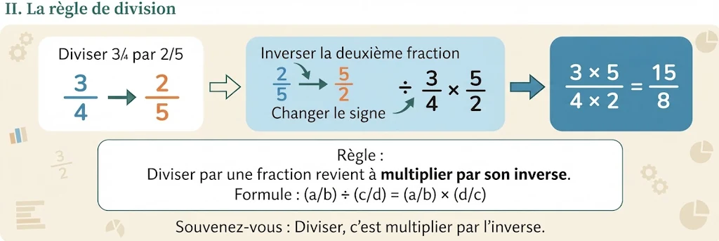 Infographie : la division des fractions (multiplier par l'inverse)