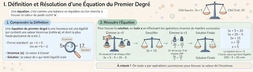 Infographie : résoudre une équation du premier degré