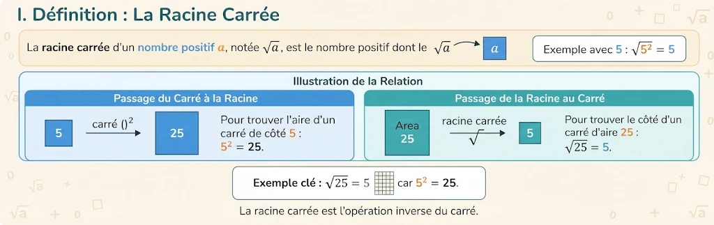 Infographie : la racine carrée, opération inverse du carré