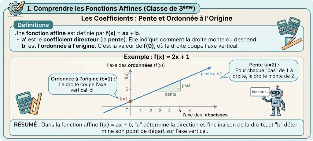 Infographie : les fonctions affines (pente et ordonnée à l'origine)