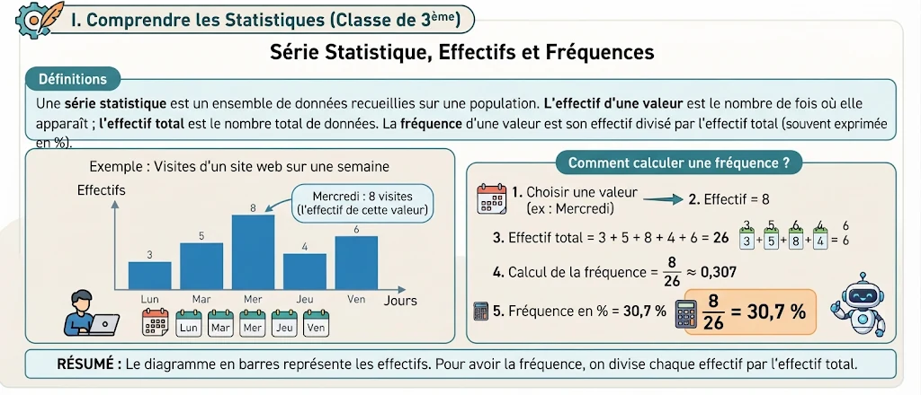 Infographie : série statistique, effectifs et fréquences