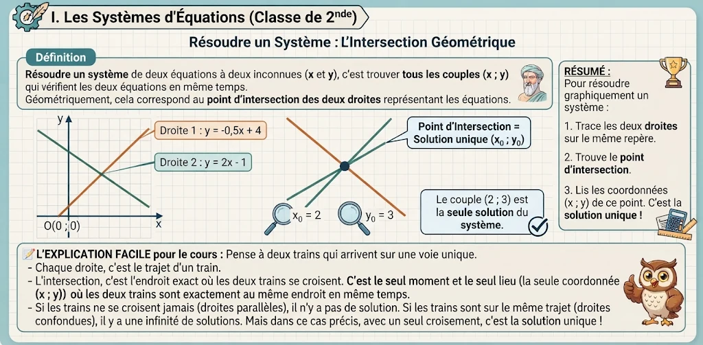 Infographie : résoudre un système (intersection de deux droites)