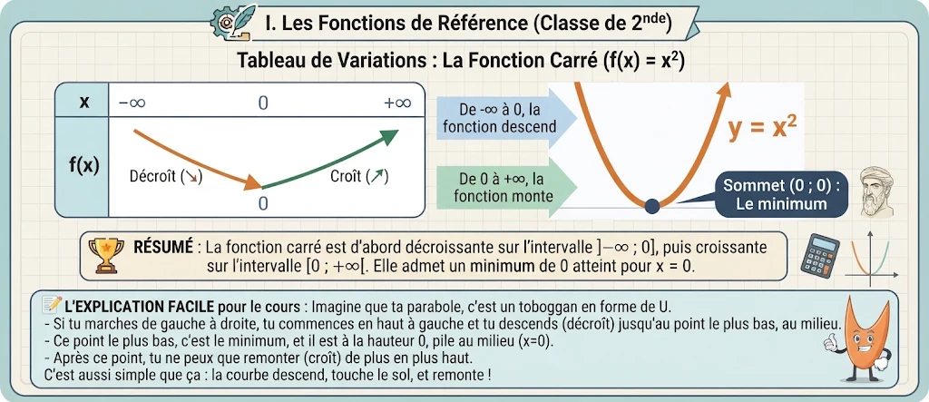 Infographie : tableau de variations de la fonction carré