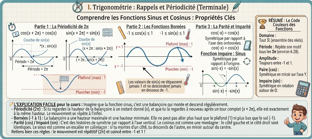 Infographie : fonctions sinus et cosinus, périodicité