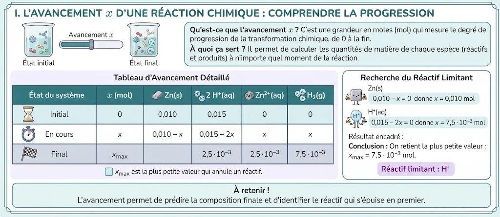 Infographie : l'avancement d'une réaction chimique