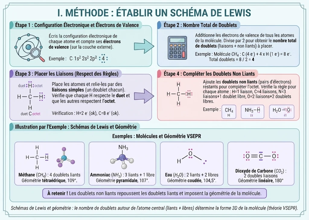 Infographie : établir un schéma de Lewis et la géométrie VSEPR