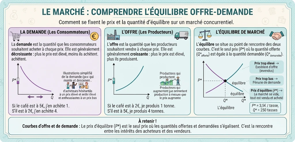 Infographie : l'équilibre du marché (offre et demande)
