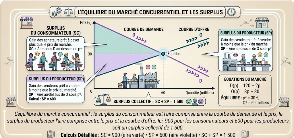 Infographie : l'équilibre du marché concurrentiel et les surplus