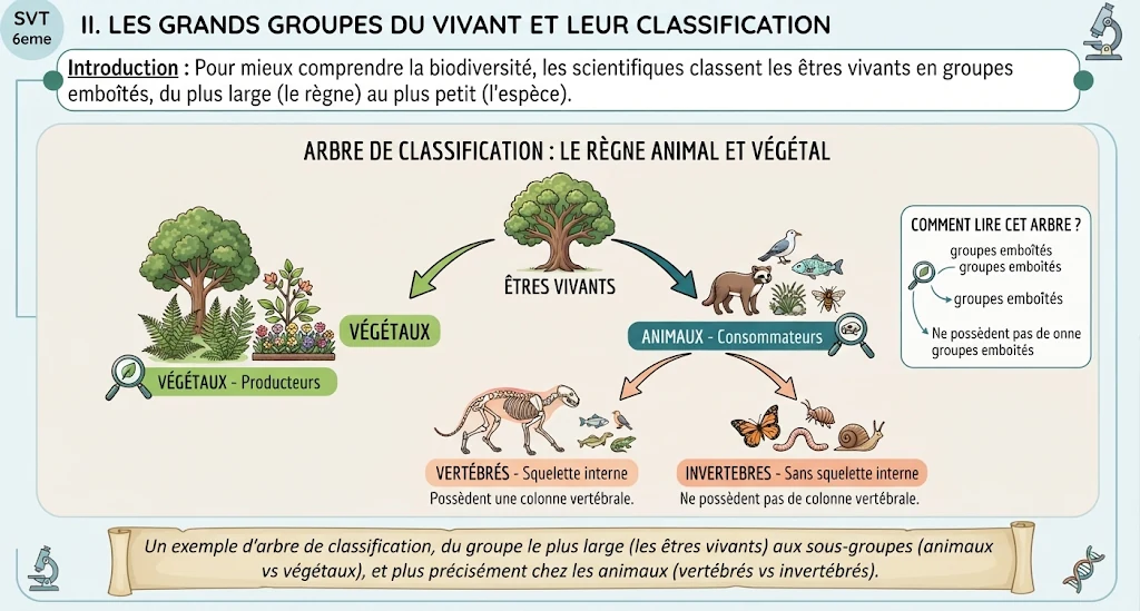 Infographie : les grands groupes du vivant et leur classification