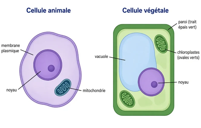 Infographie : comparaison d'une cellule animale et d'une cellule végétale