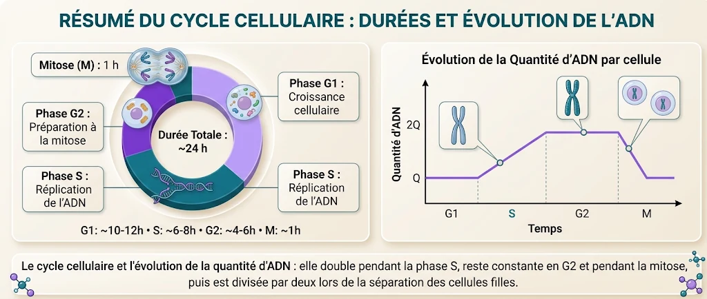Infographie : le cycle cellulaire et l'évolution de la quantité d'ADN