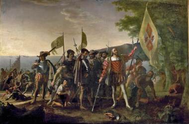 Le débarquement de Christophe Colomb en 1492, vu par le peintre John Vanderlyn (1847)